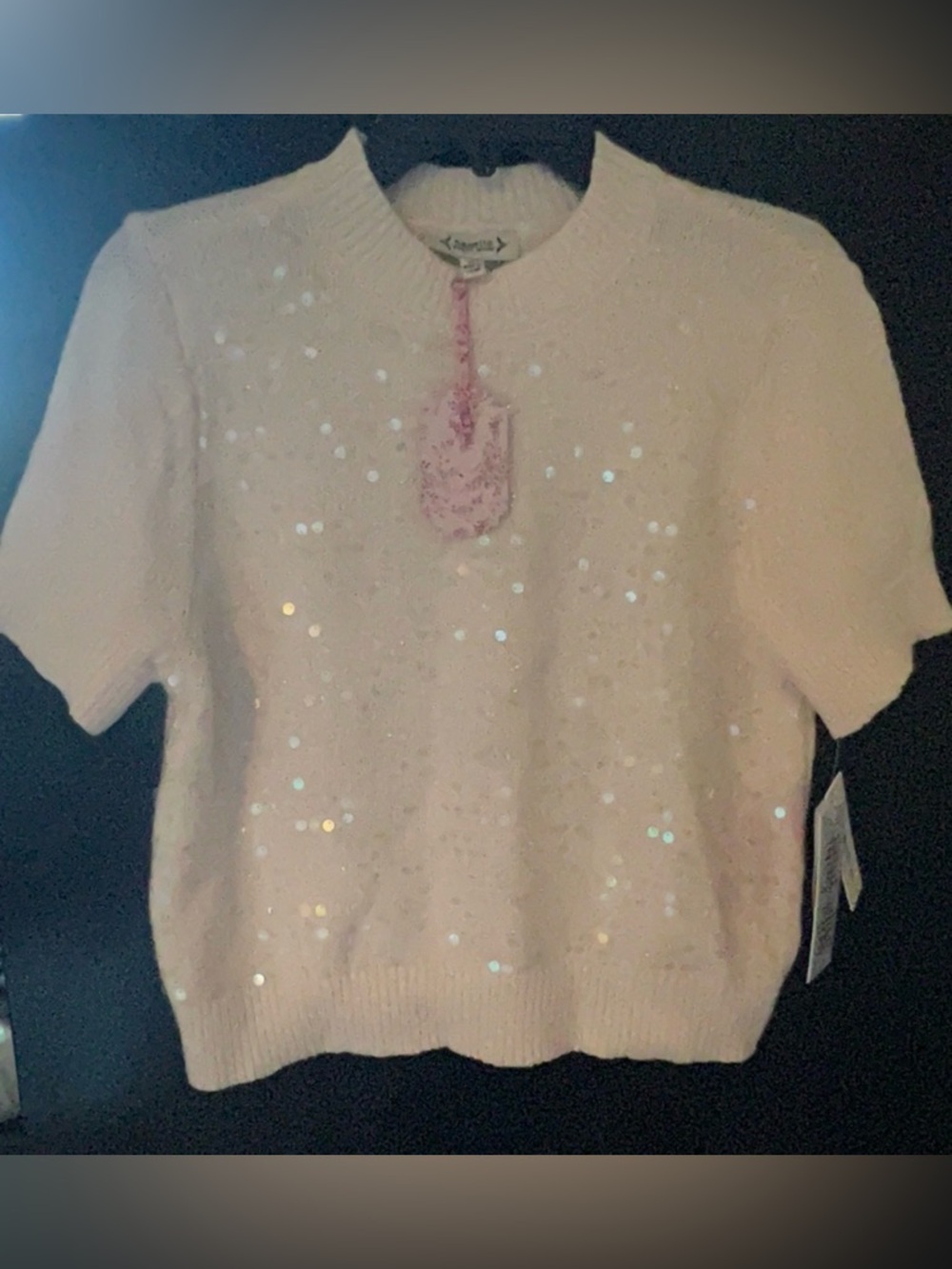 NANNETE LePORE Pale Pink /Sequin Embellished Short Sleeve Sweater NWT Size M - Picture 11 of 11